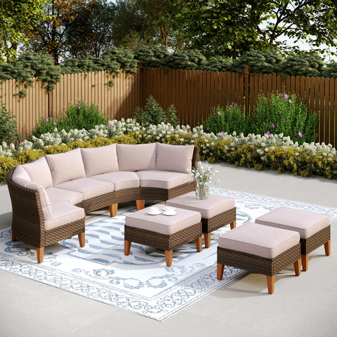 PHI VILLA 9-Piece Rattan Half-Moon Curved Luxury Outdoor Sofa