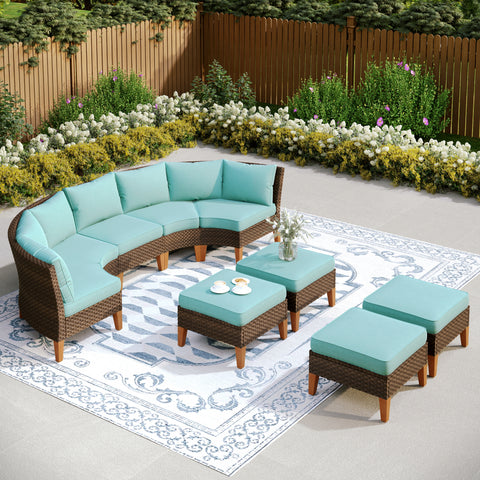 PHI VILLA 9-Piece Rattan Half-Moon Curved Luxury Outdoor Sofa