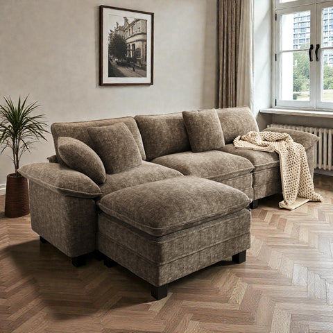 PHI VILLA Modular Chenille Cloud Sofa with Ottoman for Living Room & Apartment