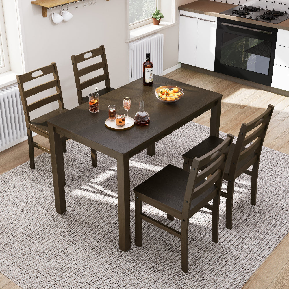 Dining table set with chairs in a kitchen