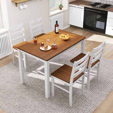 Dining table set with chairs in a kitchen-white