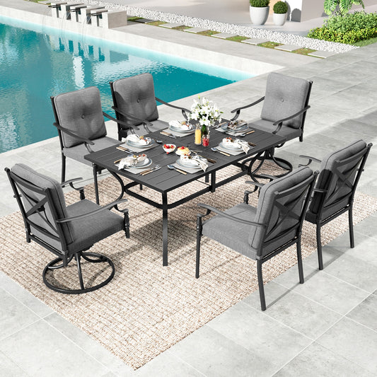 PHIVILLA 7-Piece Patio Dining Set with Swivel & Fixed Cushioned Chairs