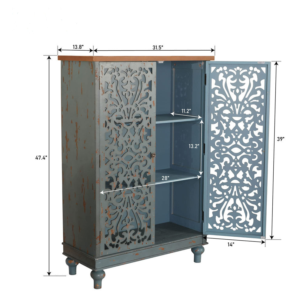 Tall Accent Storage Cabinet with Decorative Carved Design-MFSTUDIO