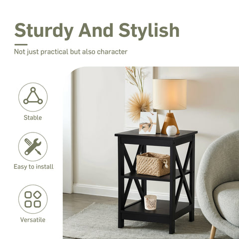 PHI VILLA Black End Table Side Table for Living Room, Set of 2