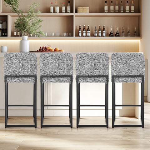 PHI VILLA 24 Inch Counter Height Bar Stool Chenille Upholstered with Backrest- Set of 4