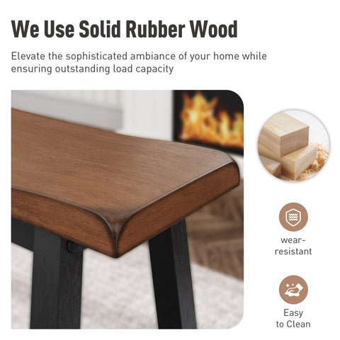 PHI VILLA 4-Piece Solid Wood Bar Table Set with Saddle Stools and Bench