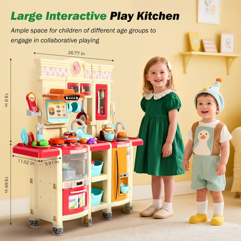 All-in-One Interactive Play Kitchen for Toddlers with Realistic Appliances