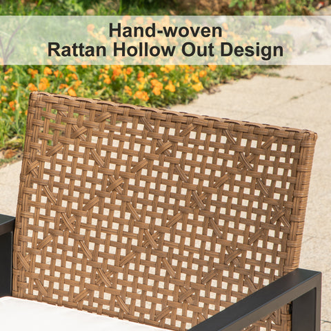 PHI VILLA 4-Piece Contemporary Rattan-wood Patio Conversation Set