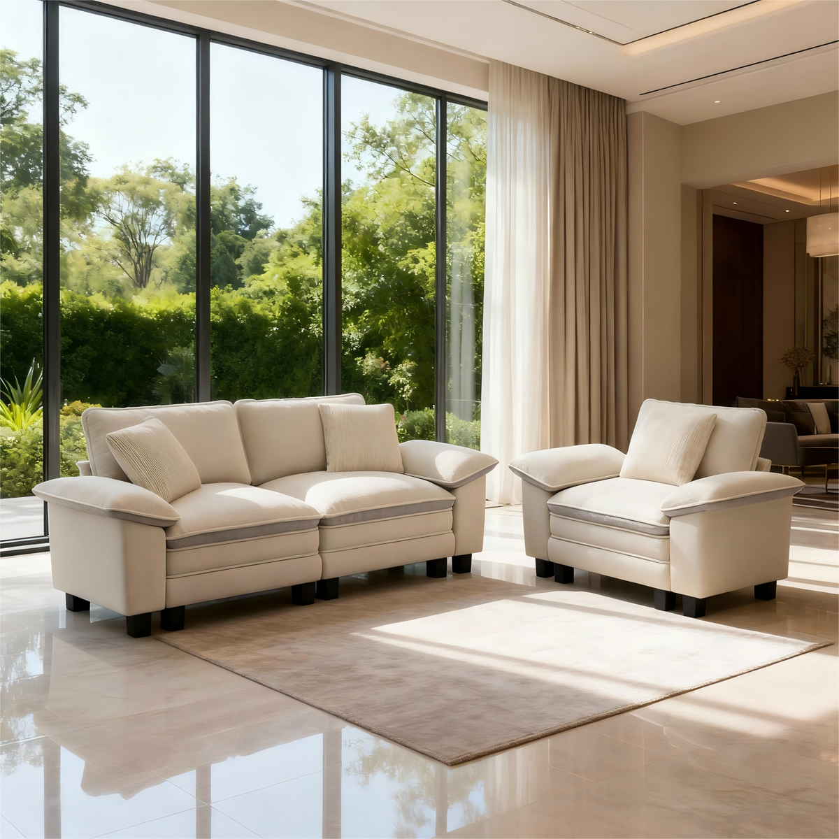 PHI VILLA Modern Chenille Modular Cloud Sofa Set with Deep Seats for Living Room