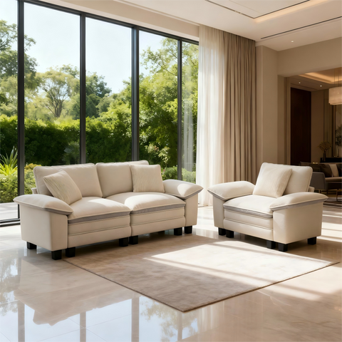 PHI VILLA Modern Chenille Modular Cloud Sofa Set with Deep Seats for Living Room