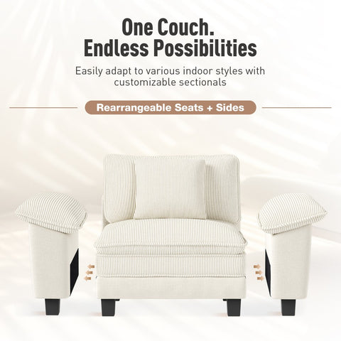 Modern Cloud-Like Modular Sectional Sofa Couch with Corduroy and Chenille Fabric