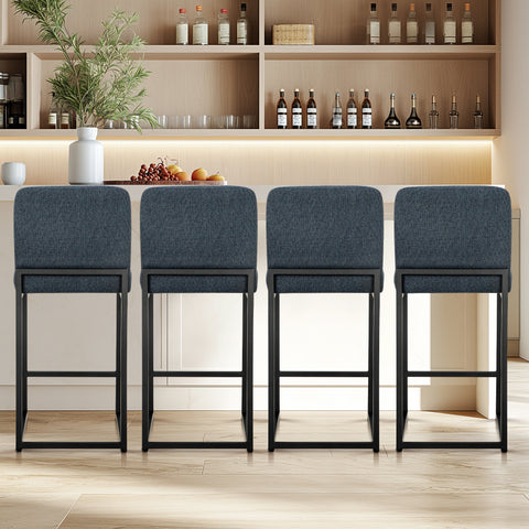 PHI VILLA 24 Inch Counter Height Bar Stool Chenille Upholstered with Backrest- Set of 4