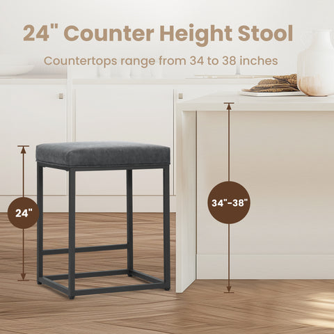 PHI VILLA 24'' Backless PU Leather Bar Stools for Kitchen Island with Sturdy Metal Frame- Set of 4