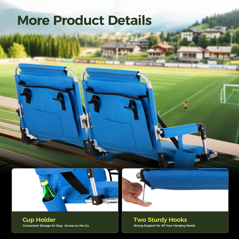 Alpha Camp Folding Stadium Seat Chair for Bleachers with Back & Arm Rest, 2 Pieces