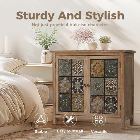 Antique Metal Block Veneer Accent Cabinet-MFSTUDIO