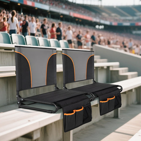 Alpha Camp Folding Stadium Seat Chair for Bleachers with Back & Arm Rest, 2 Pieces