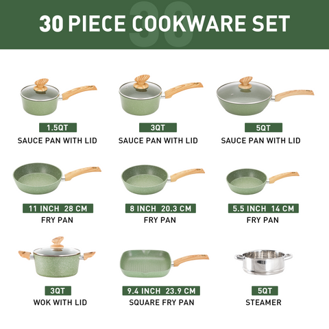 Kitchen Academy Ultimate 30 Pieces Granite-Coating Nonstick Induction Cookware Set for Easy Dinner Ideas