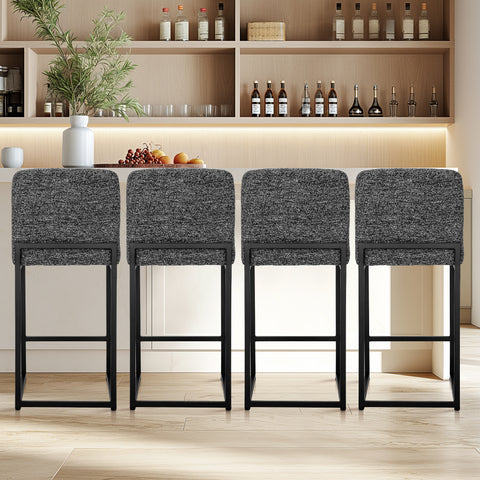 PHI VILLA 24 Inch Counter Height Bar Stool Chenille Upholstered with Backrest- Set of 4