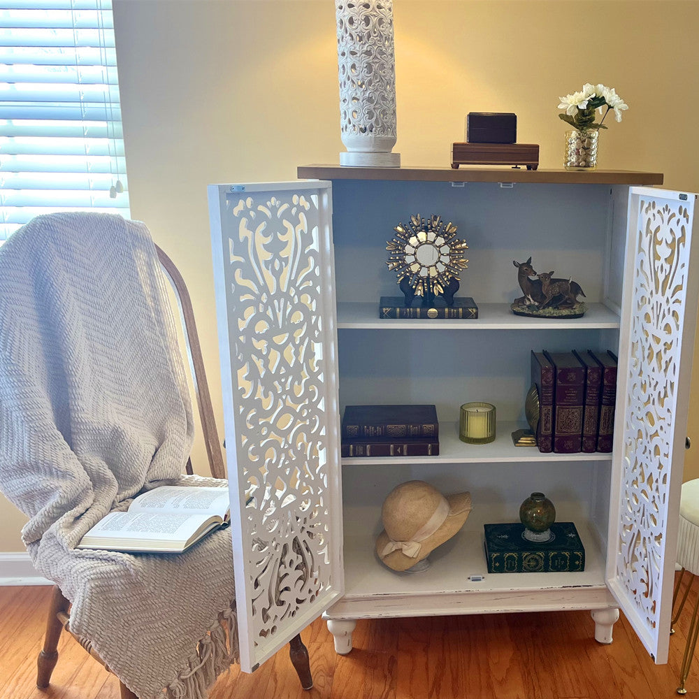 Tall Accent Storage with Decorative Carved DesignMFSTUDIO