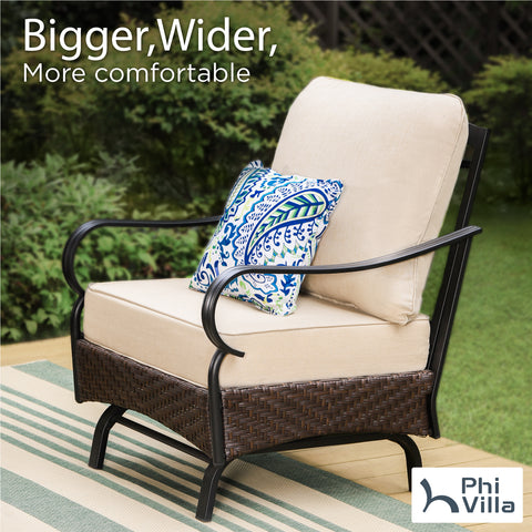 Phi Villa 2-Seater Rattan-steel Cushioned Outdoor Conversation Set with Ottomans