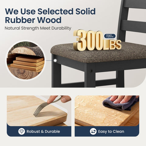 5-Piece Modern Farmhouse Dining Set with Faux Marble Tabletop & Rubber Wood Chairs- PHI VILLA