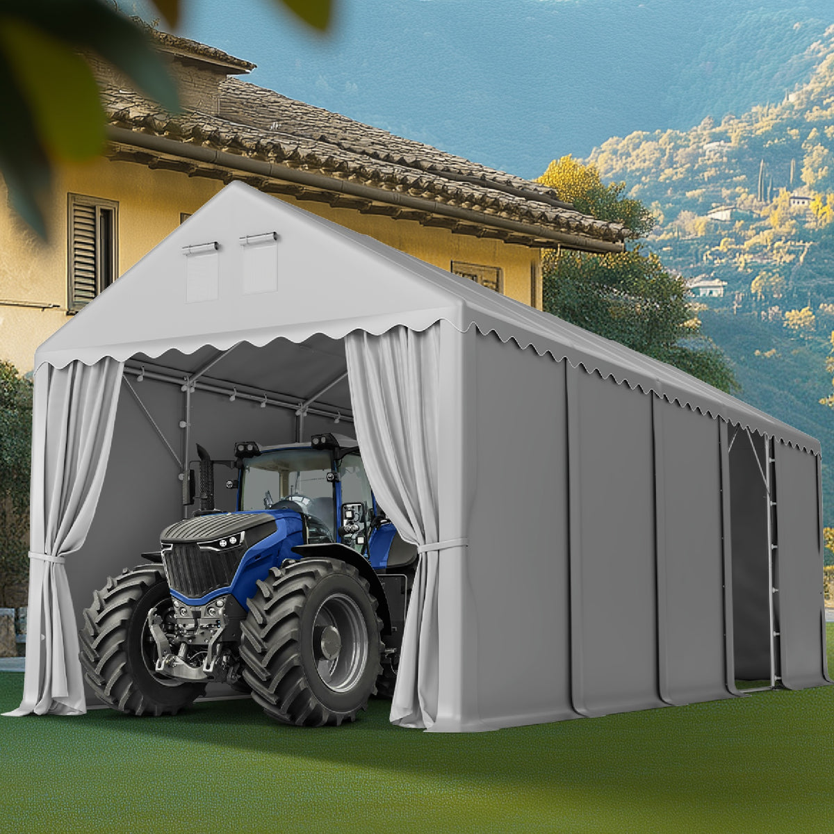 PHI VILLA 13ft Modern Outdoor Gray Carport Storage Shed