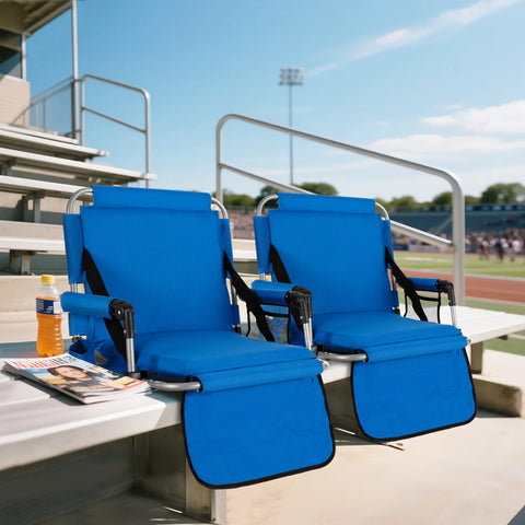 Alpha Camp Folding Stadium Seat Chair for Bleachers with Back & Arm Rest, 2 Pieces