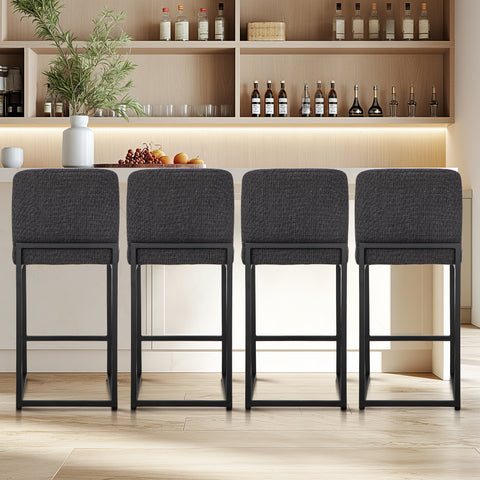 PHI VILLA 24 Inch Counter Height Bar Stool Chenille Upholstered with Backrest- Set of 4