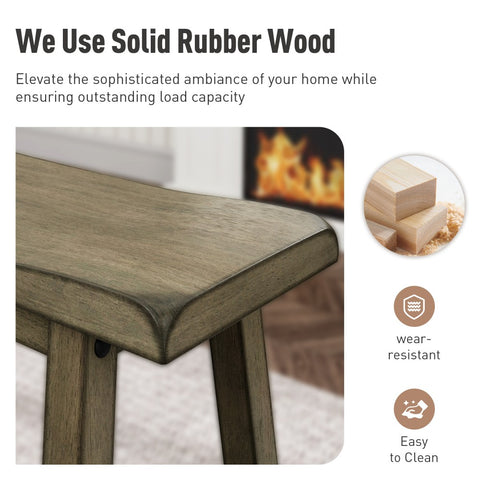 PHI VILLA 4-Piece Solid Wood Bar Table Set with Saddle Stools and Bench