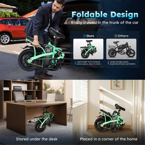 Kiddokidz 14” Foldable Electric Bike with 500W Peak Motor and 3 Riding Modes