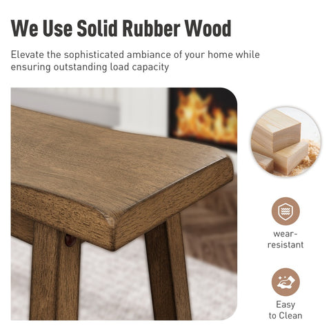 PHI VILLA 4-Piece Solid Wood Bar Table Set with Saddle Stools and Bench