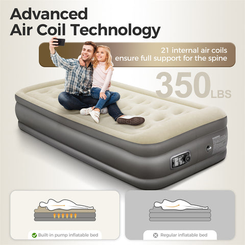 Alpha Camp 19” Twin Foldable Inflatable Air Mattress with Built-in Pump and Pillow for Camping and Home Guests