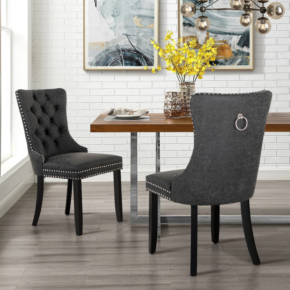 PU Leather Wing Back Side Dining Room Chairs Set of 2 -MFSTUDIO