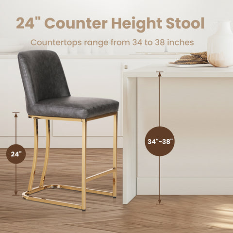 24" Modern PU Leather Bar Stools for Kitchen Island，Phi Villa