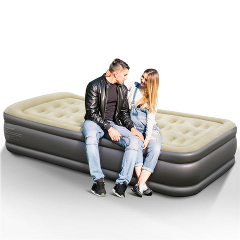 Alpha Camp 19” Twin Foldable Inflatable Air Mattress with Built-in Pump and Pillow for Camping and Home Guests