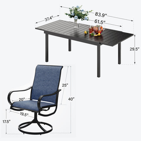 Sophia & William 9-Pcs Patio Dining Set with Expandable Table & Denim Blue Textilene Swivel Chair