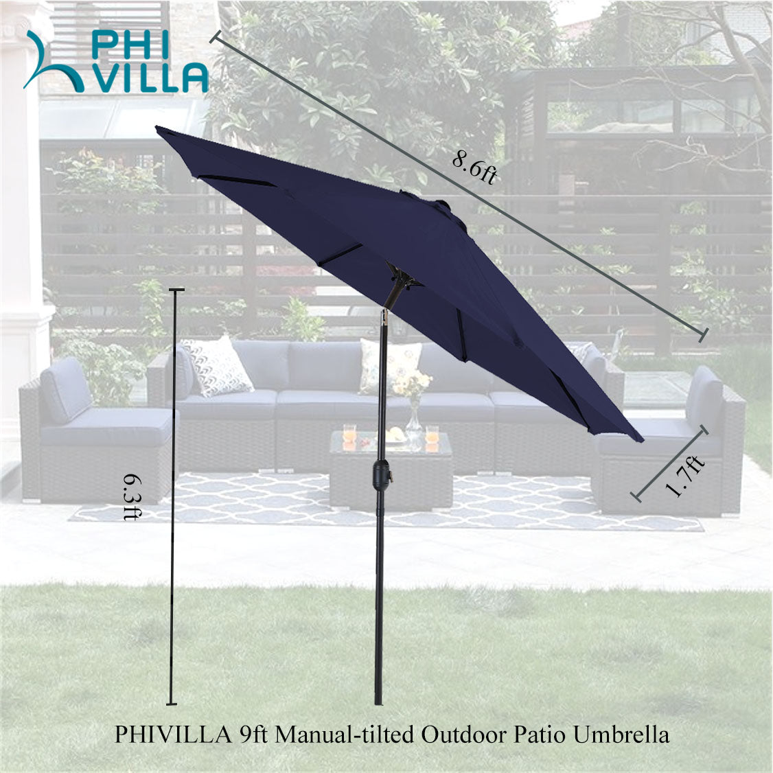 PHI VILLA 6-Piece Umbrella & Rattan Foldable Chair Patio Dining Set