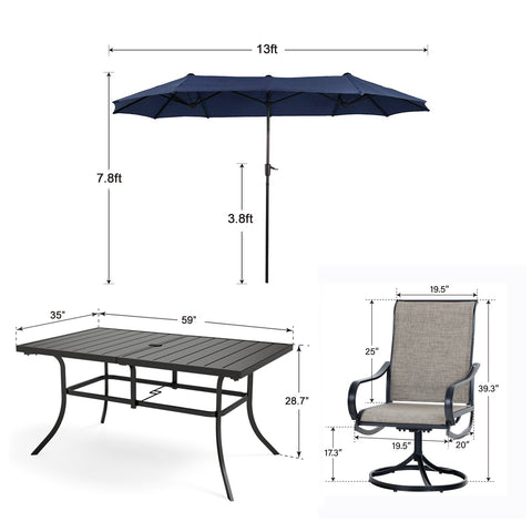 PHI VILLA 8-Piece 13ft Umbrella Patio Dining Set Textilene Swivel Chair & Steel Table