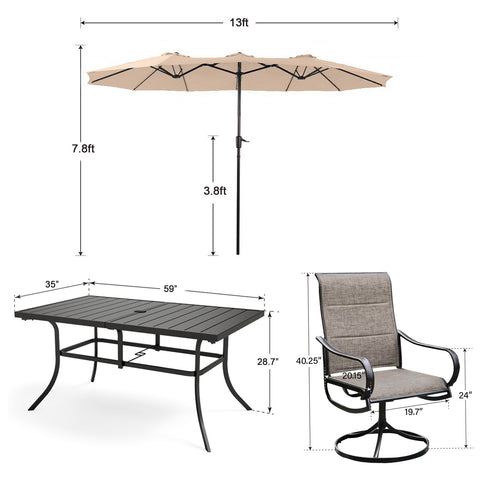 PHI VILLA 8-Piece 13ft Umbrella Patio Dining Set Textilene Swivel Chair & Steel Table