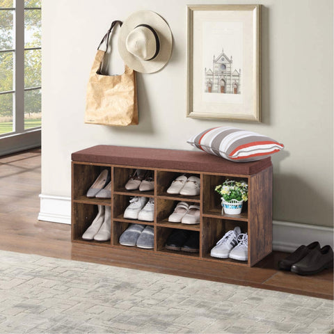 Shoe Storage Bench with Adjustable Shelves and Padded Cushion-MFSTUDIO
