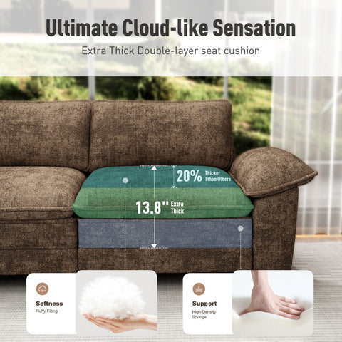 PHI VILLA Modern Chenille Modular Cloud Sofa Set with Deep Seats for Living Room