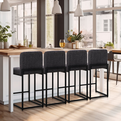 PHI VILLA 24 Inch Counter Height Bar Stool Chenille Upholstered with Backrest- Set of 4