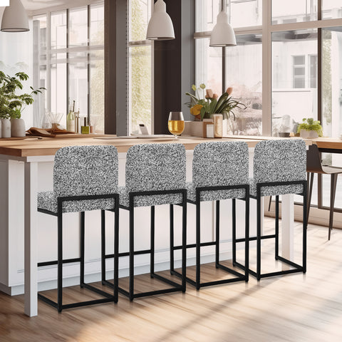 PHI VILLA 24 Inch Counter Height Bar Stool Chenille Upholstered with Backrest- Set of 4