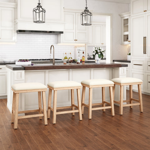 PHI VILLA 24" Backless Counter Height Bar Stools with Faux Leather Seat, Set of 4