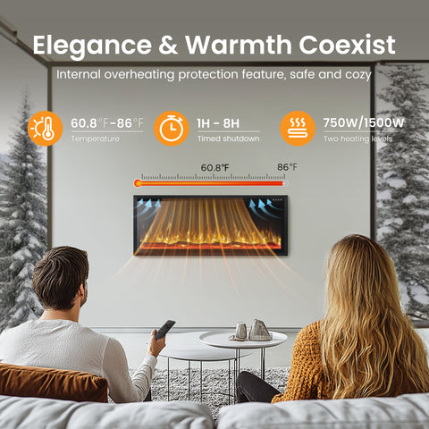 Premium Wall Mounted & Recessed Electric Fireplace with Remote Control - Sophia & William