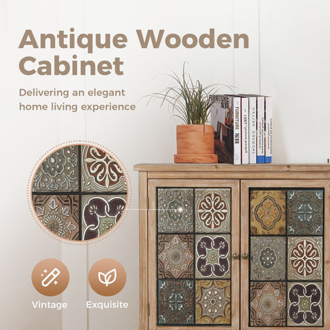 Antique Metal Block Veneer Accent Cabinet-MFSTUDIO