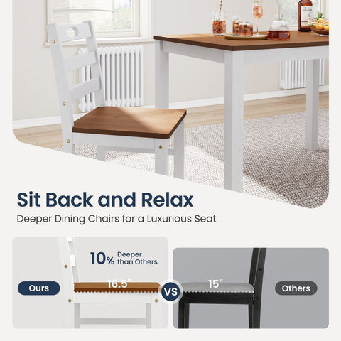 5-Piece Solid Rubber Wood Dining Set for Kitchen and Dining Room - PHI VILLA