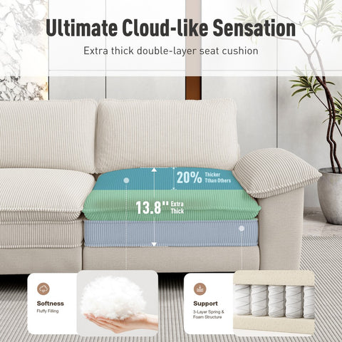 Modern Cloud-Like Modular Sectional Sofa Couch with Corduroy and Chenille Fabric