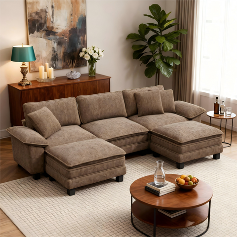 PHI VILLA Modular Chenille Cloud Sofa with Ottoman for Living Room & Apartment