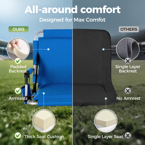 Alpha Camp Folding Stadium Seat Chair for Bleachers with Back & Arm Rest, 2 Pieces